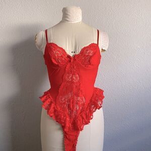 Red Victorian Lace Bodysuit Size Small